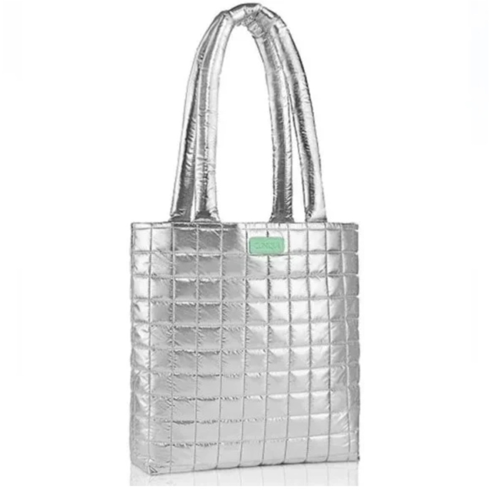 NWT! Clinique Silver Metallic Puffy Tote Bag